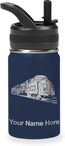 Vista 17 de LaserGram Botella de agua personalizada, tren de carga, acero inoxidable de doble pared aislada al vacío con popote superior, regalo grabado Negro
