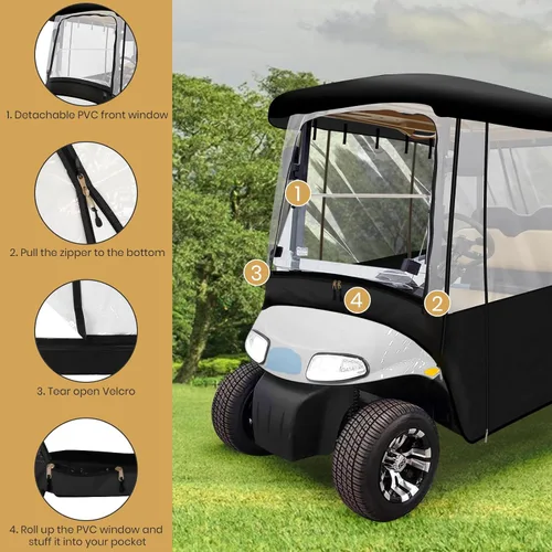 Vista 3 de Leader Accessories Recinto de conducción de golf para 2 + 2 personas, cubierta de carrito de golf para pasajeros de techo corto para 2 personas Negro
