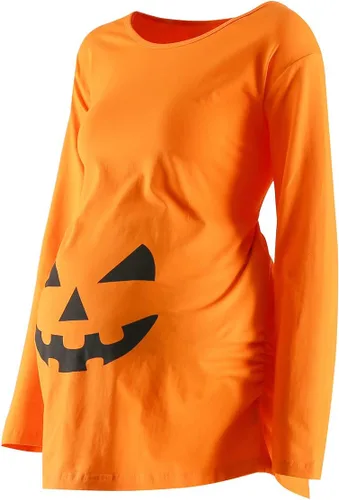 Vista 2 de Camisa de maternidad de Halloween para mujer, divertida calabaza, embarazada, linda manga larga