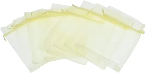 Vista 5 de Lautechco 100 bolsas de organza – 4 x 6 pulgadas, bolsas de regalo de malla beige con cordón para Navidad