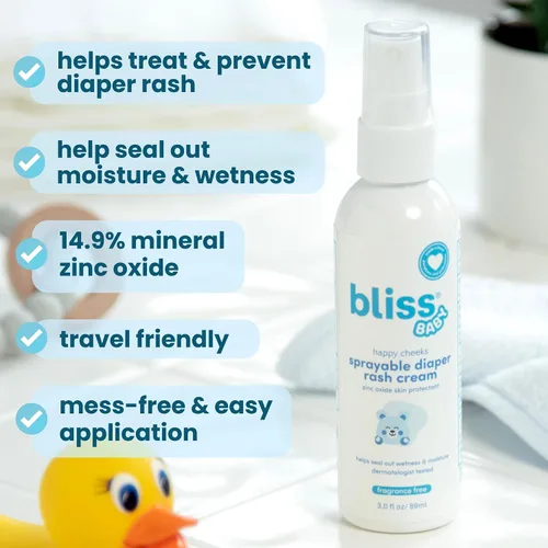 Vista 2 de Bliss Spray de crema para la dermatitis del pañal para bebés, sin fragancia, sin contacto ni desorden, trata, alivia y previene la erupción