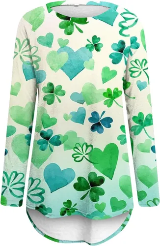 Vista 2 de Camisetas divertidas para mujer, a la moda, casual, holgada, cuello redondo, manga larga, con estampado de Patrick