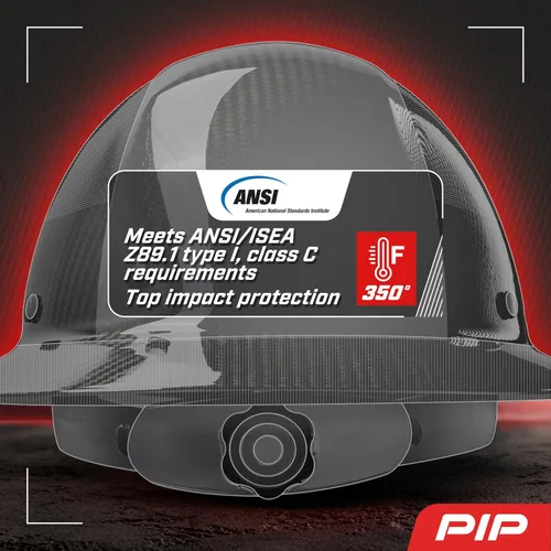 Vista 13 de PIP Wolfjaw, casco duro de ala completa con cúpula lisa y carcasa de fibra de carbono brillante, suspensión textil remachada de 8 puntos, ajuste