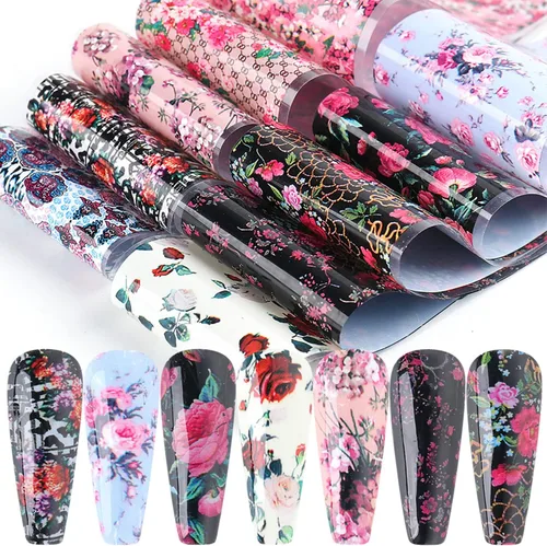 Vista 22 de Calcomanías holográficas de transferencia de uñas, hojas de esmalte de uñas de corazón de amor, láminas de transferencia de papel estrellado