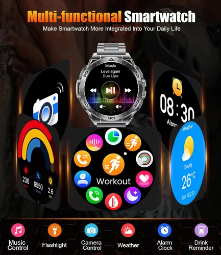 Vista 8 de Smart Watches for Men with Flashlight,1.6" AMOLED Always on Display Outdoor Sports Smartwatch with 111 Sports modes ,Heart Rate/Sleep Monitor IP68