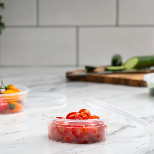 Vista 3 de Stack Man Recipientes de 8 onzas con tapas (48 juegos) – Contenedores de plástico transparente para almacenamiento de alimentos, sellado hermético