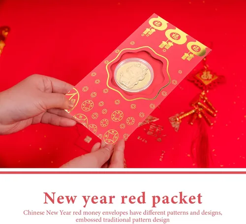 Vista 5 de EXCEART Sobre rojo, 10 unidades de paquetes de dinero rojo chino 2024 con moneda dorada, dragón del zodiaco chino, año nuevo, lunar, Hong Bao