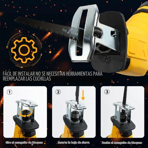 Vista 6 de Sierra recíproca inalámbrica compatible con batería DeWalt 20V Max Amarillo