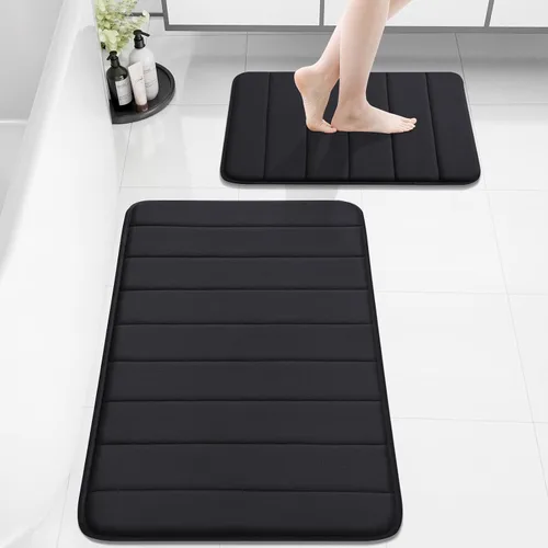 Vista 13 de Buganda Juego de 2 alfombras y tapetes de baño de espuma viscoelástica, lavables a máquina, suaves, antideslizantes, absorbentes, para baño, ducha