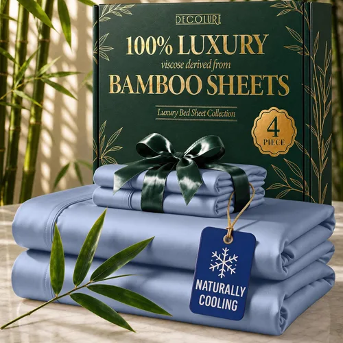 Vista 25 de DECOLURE Sábanas de Viscosa 100% Derivada de Bambú Tamaño Full - Juego de Sábanas de Lujo de 6 Piezas Naturalmente Refrescantes, Ultra Suaves Negro