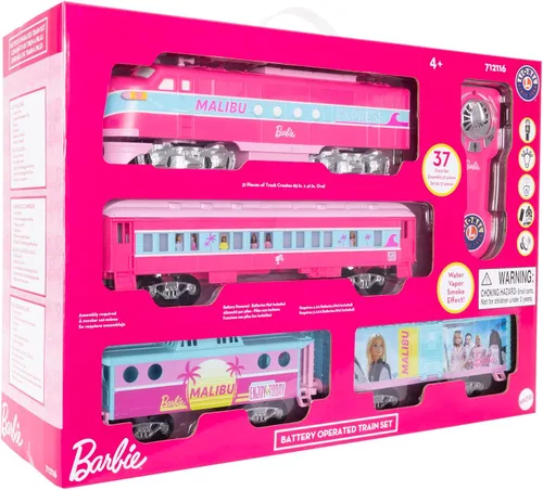 Vista 18 de Lionel Mattel Barbie - Juego de tren de juguete con control remoto, locomotora, vagones de tren y pista con sonidos auténticos de tren, luces