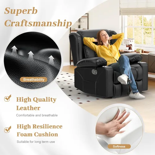 Vista 8 de Juego de sofá reclinable loveseat con 2+1 piezas, 2 plazas estilo minimalista reclinable manual con tirador, loveseat con puertos de carga USB