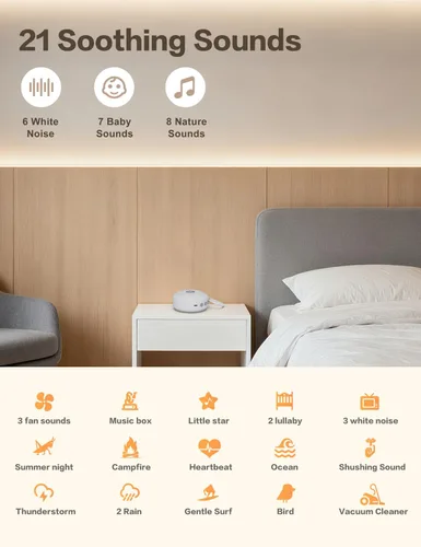 Vista 2 de Máquina portátil de ruido de sonido para bebés, niños y adultos con 21 sonidos relajantes naturales, función de memoria, 32 niveles de volumen