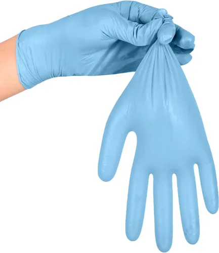 Vista 7 de Guantes de examen médico de nitrilo: sin polvo, no estériles, guantes desechables de 5 mil, color azul