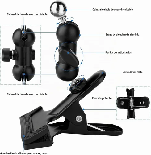 Vista 3 de Mippko Soporte de teléfono con abrazadera para cabeza de guitarra, escritorio, mesa, vidrio, deflector, caballete, soporte de teléfono de cabeza