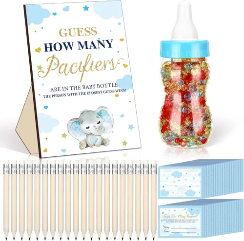 Vista 9 de Syhood 472 piezas de juegos de baby shower de abejas Adivina cuántos chupetes signo de juego 50 pequeños juegos de adivinanzas 20 lápices HB botella