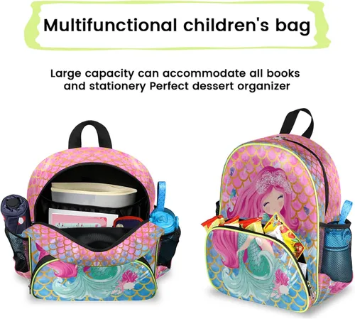 Vista 6 de Mochilas para niños, bonita mochila para la escuela, mochila para libros de jardín de infantes y preescolar para niños y niñas, Sirena, Mochilas