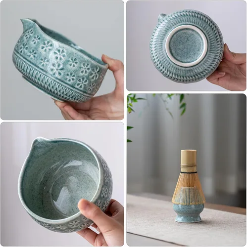 Vista 2 de Buucup Juego de batidor de matcha, kit de matcha de cerámica que incluye cuenco matcha, batidor y soporte, cuchara de bambú, soporte para cucharada