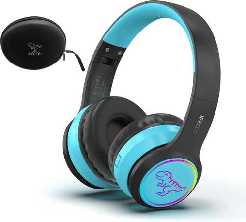 Vista 11 de IFECCO - Auriculares inalámbricos para niños con funda, linda oreja de gato con luz LED, tiempo de reproducción de 50 horas, volumen seguro