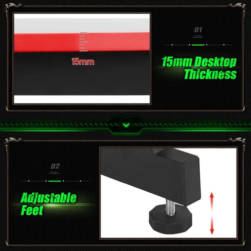 Vista 7 de Escritorio para juegos de computadora de 39.2 pulgadas, mesa de estudio con patas ajustables, moderna mesa de juegos con gancho para auriculares