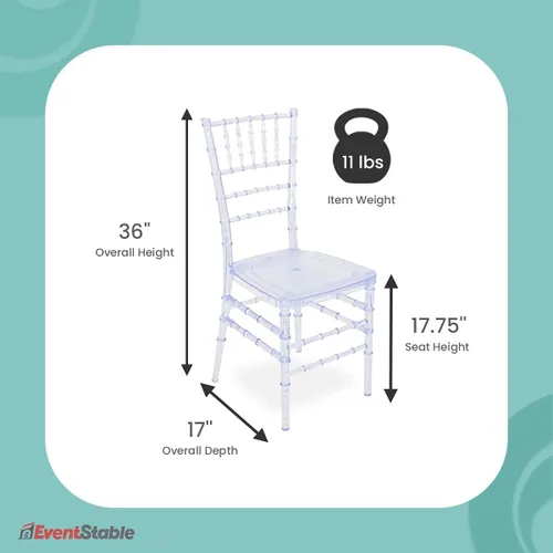 Vista 3 de EventStable Titan Series - Silla Chiavari de resina transparente, silla con husillos de acero resistente, juego de sillas para interiores
