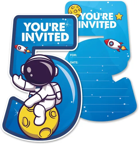 Vista 10 de Outer Space - Invitaciones de fiesta de primer cumpleaños con sobres, juego de 20 tarjetas de invitaciones de astronauta con una forma de astronauta