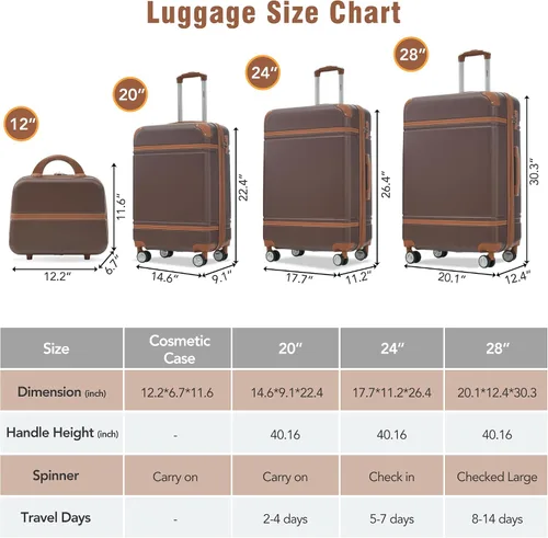 Vista 220 de Merax Equipaje, maleta extensible rígida con ruedas giratorias ligeras, Negro -, 40/48/52