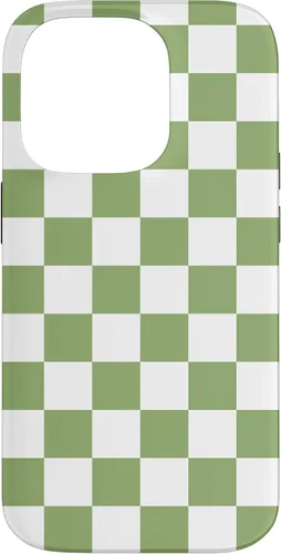 Vista 17 de Funda clásica a cuadros para iPhone 13 Pro Max, color verde salvia y blanco