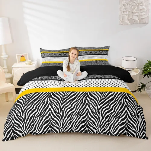 Vista 24 de Juego de funda de edredón con estampado de leopardo abstracto, tamaño individual, juegos de ropa de cama de piel de guepardo negro y gris