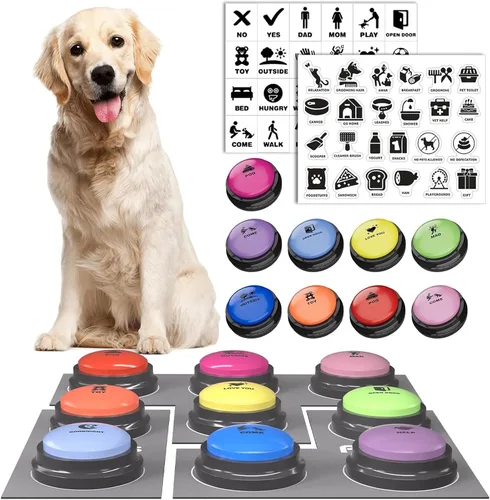 Vista 11 de 4 piezas de conjunto de botones parlantes para perros, botones para perros para comunicación, botón de zumbador de voz grabable de 30s