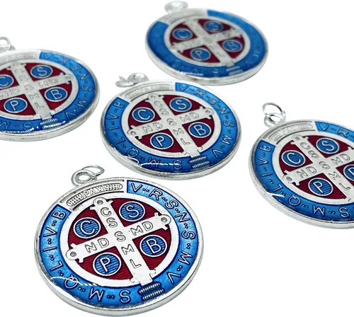 Vista 2 de San Benito Medalla epoxi Set de 5 con bolsa de regalo azul