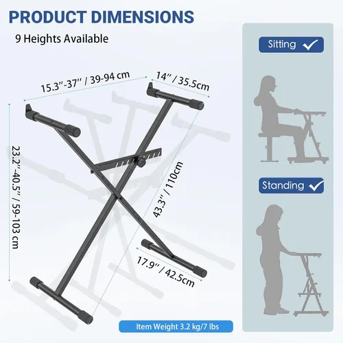 Vista 2 de GLEAM Soporte para teclado - Soporte para piano digital, estilo X individual, negro (capacidad: 100 lb)