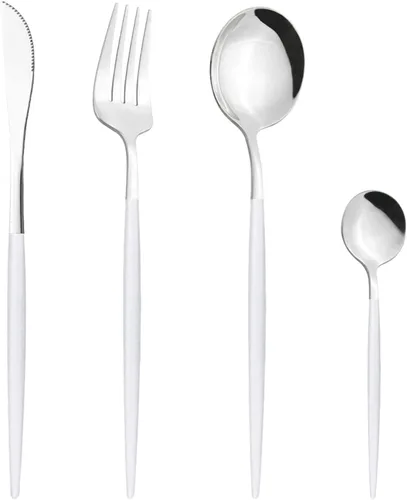 Vista 20 de Juego de cubiertos Cuchillo de cena Postre Tenedor Cuchara Juego de vajilla de acero inoxidable Vajilla de cocina 4 piezas Negro