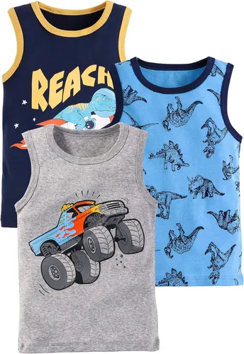 Vista 4 de Camisetas sin mangas de algodón suave para niños pequeños, paquete de 3