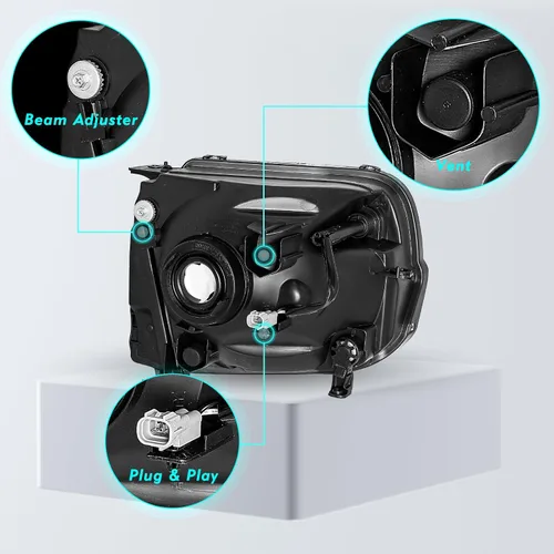 Vista 3 de Conjunto de faros delanteros TUSDAR para Toyota Tundra 2005-2006 Doble/Crew Cab Carcasa negra