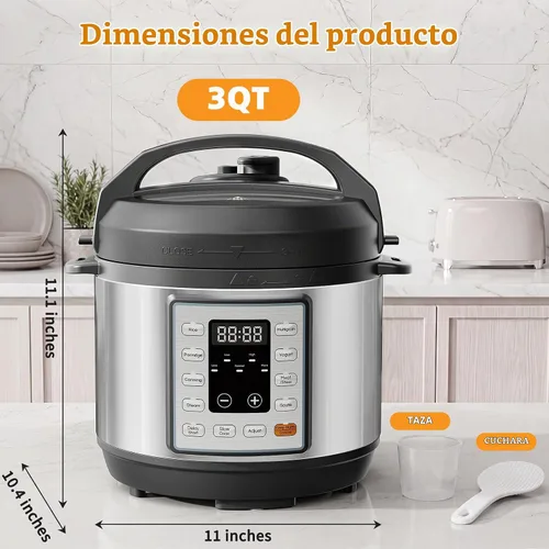 Vista 2 de NEWBULIG Olla a presión eléctrica 10 en 1, olla múltiple de 3 cuartos de galón para arroz, guiso y vapor, pequeña olla programable de acero