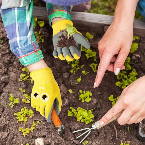 Vista 3 de 12 pares de guantes de jardín para niños, guantes de jardinería para niños, guantes de trabajo con revestimiento de goma para niños pequeños y niñas