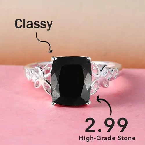 Vista 5 de Black Tourmaline Ring in 925 Sterling Silver - October Birthstone Rings for Women - Engagement Promise Floral Statement Vintage Solitaire Tourmaline