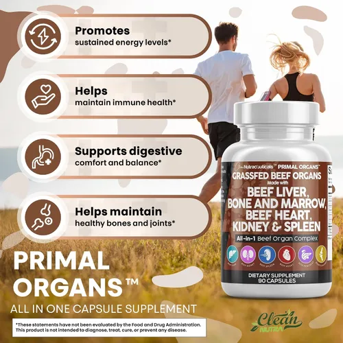 Vista 5 de Cápsulas de hígado de res alimentada con pasto de Clean Nutraceuticals - Suplemento de calidad premium empaquetado con corazón de res, bazo
