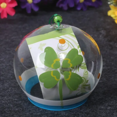 Vista 4 de Campanas de viento de cristal de Furin japonés de 2 piezas, campanas de viento para cumpleaños, hogar, decoración (trébol y Sakura)