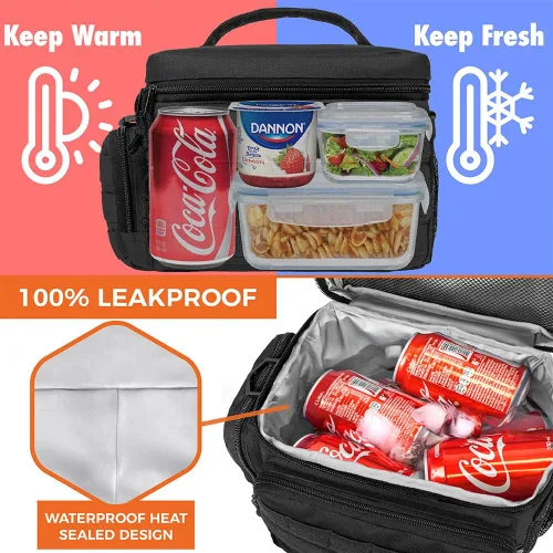 Vista 2 de opux Lonchera táctica para hombres, bolsa de almuerzo aislada negra para hombres adultos, enfriador de almuerzo suave a prueba de fugas