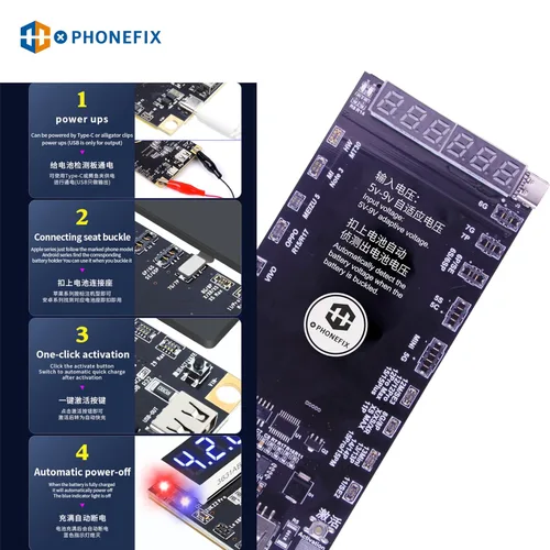 Vista 4 de PHONEFIX BA29 Placa de detección de activación de batería para iPhone 5-15 PRO MAX Android Baterías de teléfono Android Probador de carga de placa
