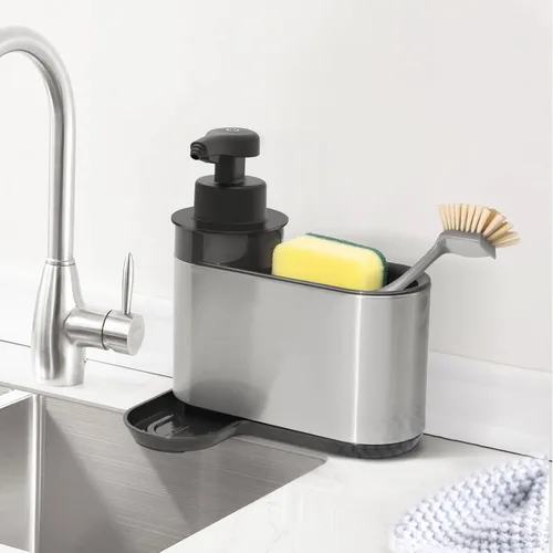 Vista 6 de LAOPAO Dispensador automático de jabón con organizador de fregadero para lavavajillas, dispensador automático de jabón de manos con organizador