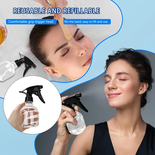 Vista 3 de 20 botellas de plástico vacías de 8 onzas, contenedor de líquido transparente reutilizable con pulverizadores de gatillo para agua, perfumes
