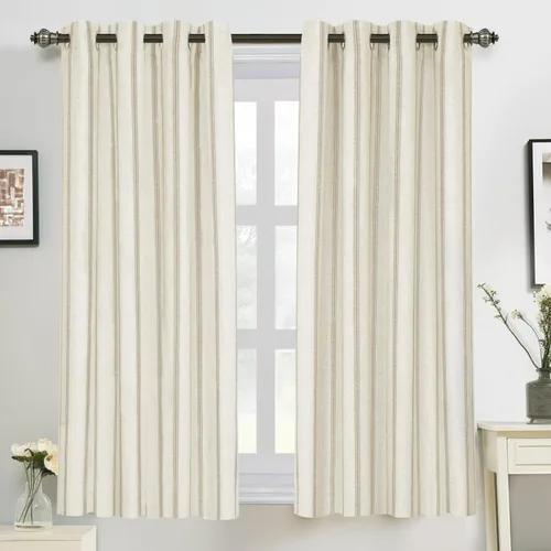 Vista 46 de DriftAway Cortinas opacas de mezcla de lino de granja de 90 pulgadas de largo para dormitorio, cortinas de lino con estampado de rayas verticales