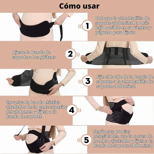 Vista 8 de Bandas para el Vientre para Mujeres Embarazadas - Cinturón de Maternidad Apoyo para el Embarazo - Faja Abdominal Transpirable, Soporte Lumbar Negro
