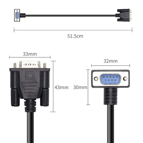 Vista 7 de Cable serie DB9 RS232 de 90 grados, cable DB9 macho a macho adaptadores para comunicación de datos 0,5 M (UP)