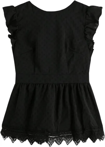 Vista 2 de SweatyRocks Blusa peplum de encaje con volantes y espalda descubierta para mujer