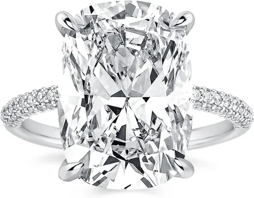 Vista 10 de RODIFFY Anillo de compromiso alargado de corte cojín de 4 CT/7CT para mujer, anillos de promesa de circonita cúbica de grado 5A de plata S925 4CT