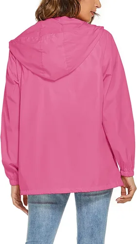 Vista 5 de Avoogue Chaqueta impermeable para mujer, ligera, transpirable, con capucha, rompevientos activos con bolsillo